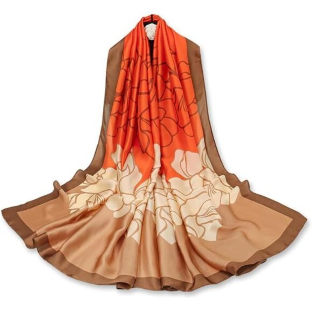 Women's Fashion Long Satin Neck Scarf Orange
